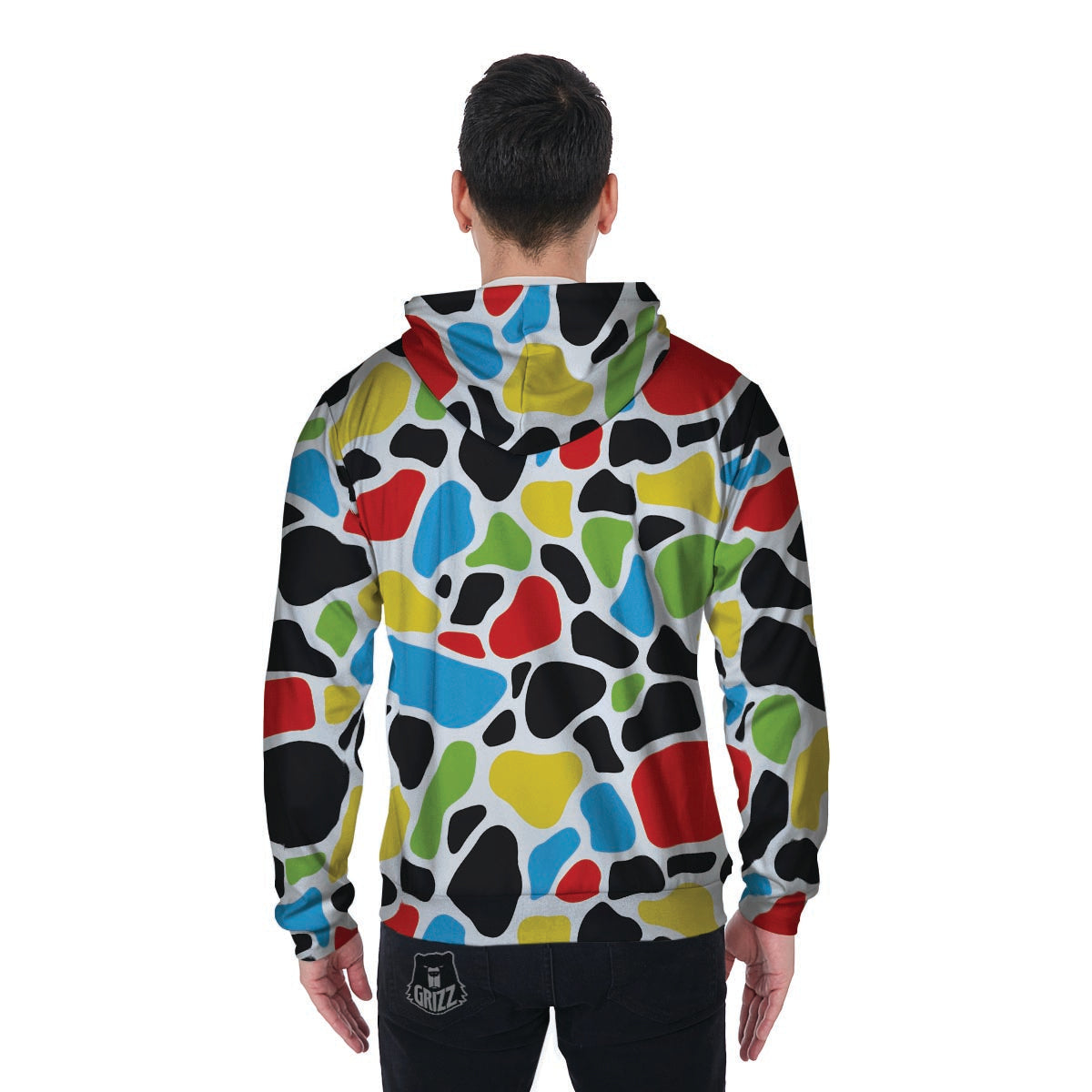 Colorful Cow Print Men's Zip Up Hoodie-grizzshop