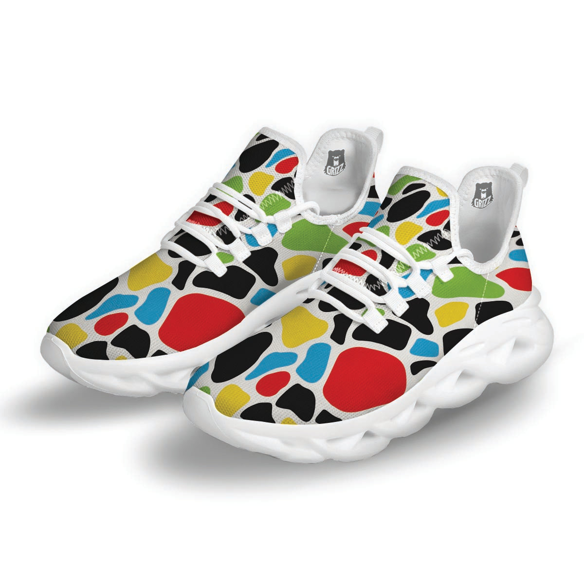 Colorful Cow Print White Running Shoes-grizzshop