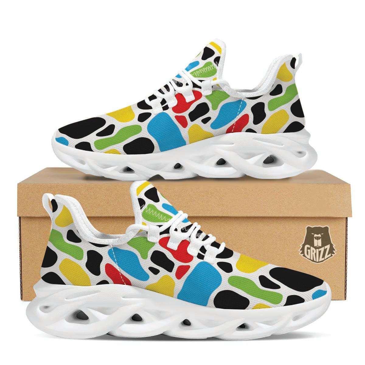 Colorful Cow Print White Running Shoes-grizzshop