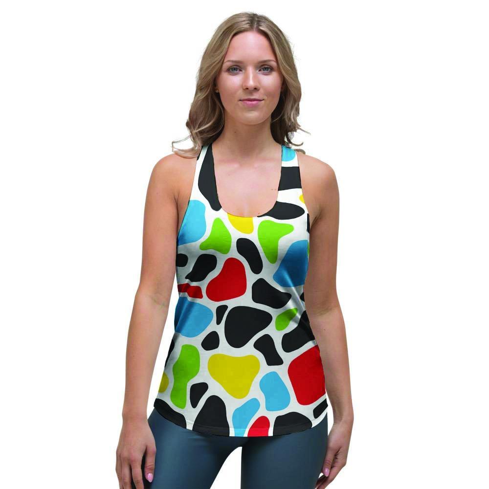 Colorful Cow Print Women's Racerback Tank Top-grizzshop