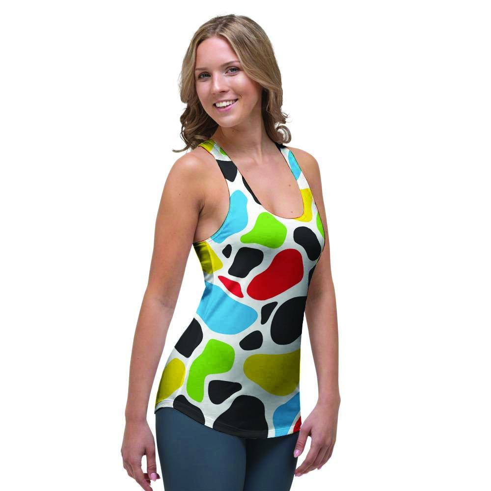 Colorful Cow Print Women's Racerback Tank Top-grizzshop