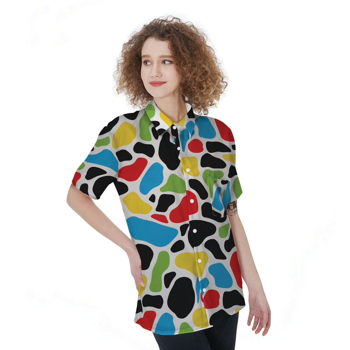 Colorful Cow Print Women's Short Sleeve Shirts-grizzshop