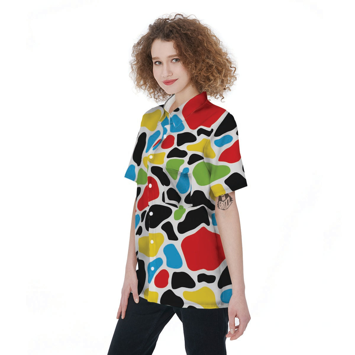 Colorful Cow Print Women's Short Sleeve Shirts-grizzshop