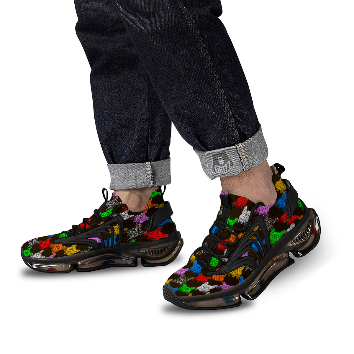 Colorful Crazy Cat Print Pattern Black Gym Shoes-grizzshop