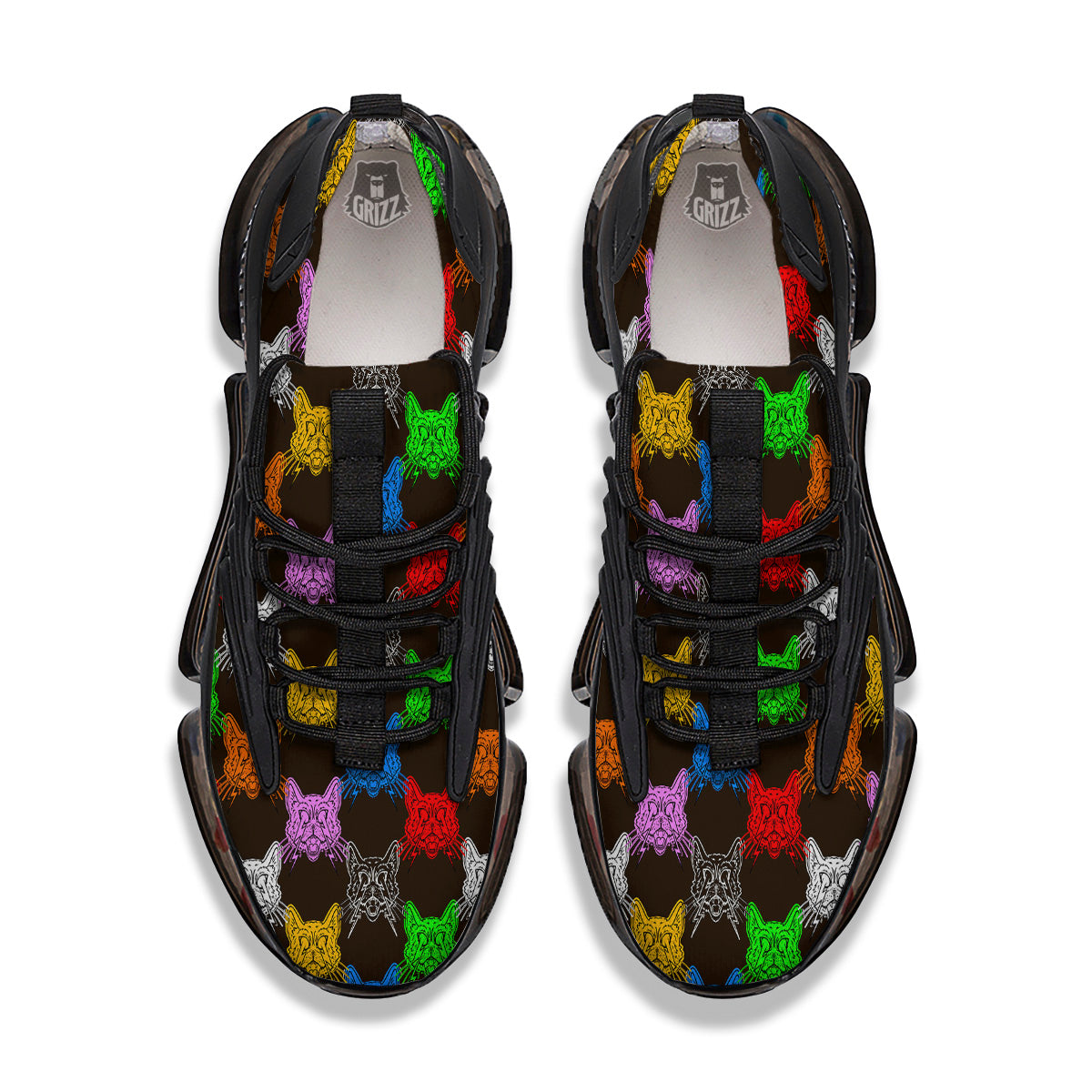 Colorful Crazy Cat Print Pattern Black Gym Shoes-grizzshop