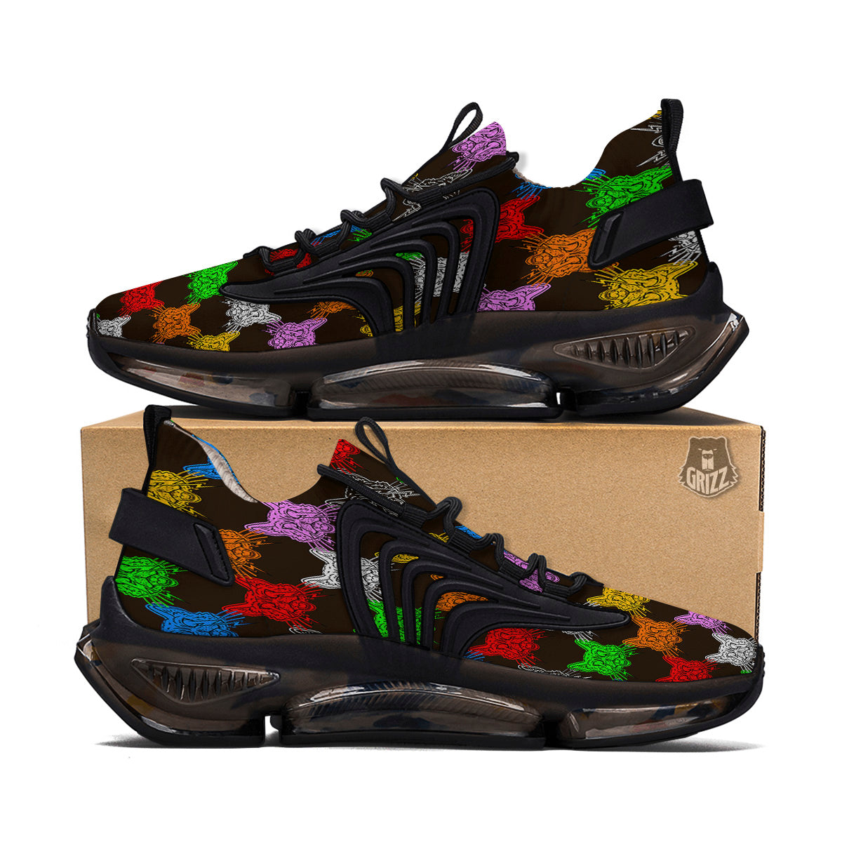 Colorful Crazy Cat Print Pattern Black Gym Shoes-grizzshop