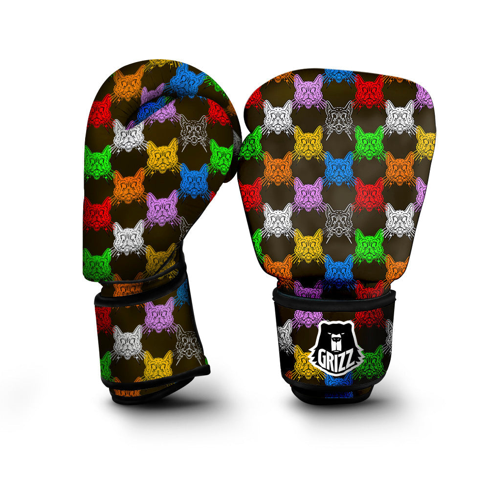 Colorful Crazy Cat Print Pattern Boxing Gloves-grizzshop