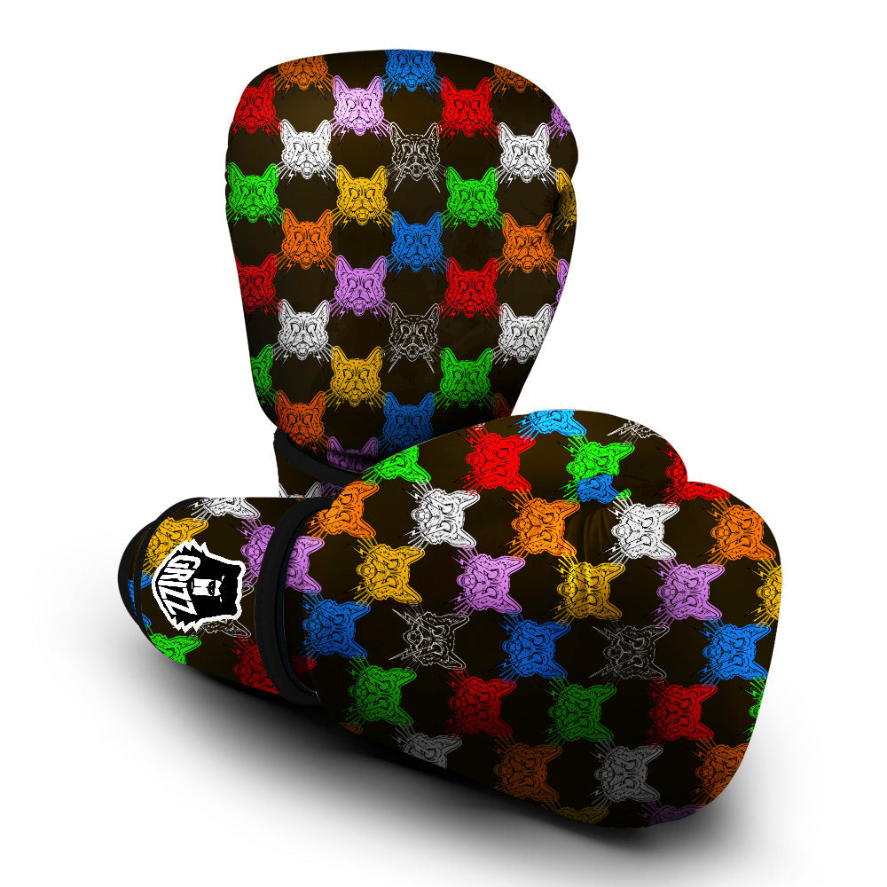 Colorful Crazy Cat Print Pattern Boxing Gloves-grizzshop