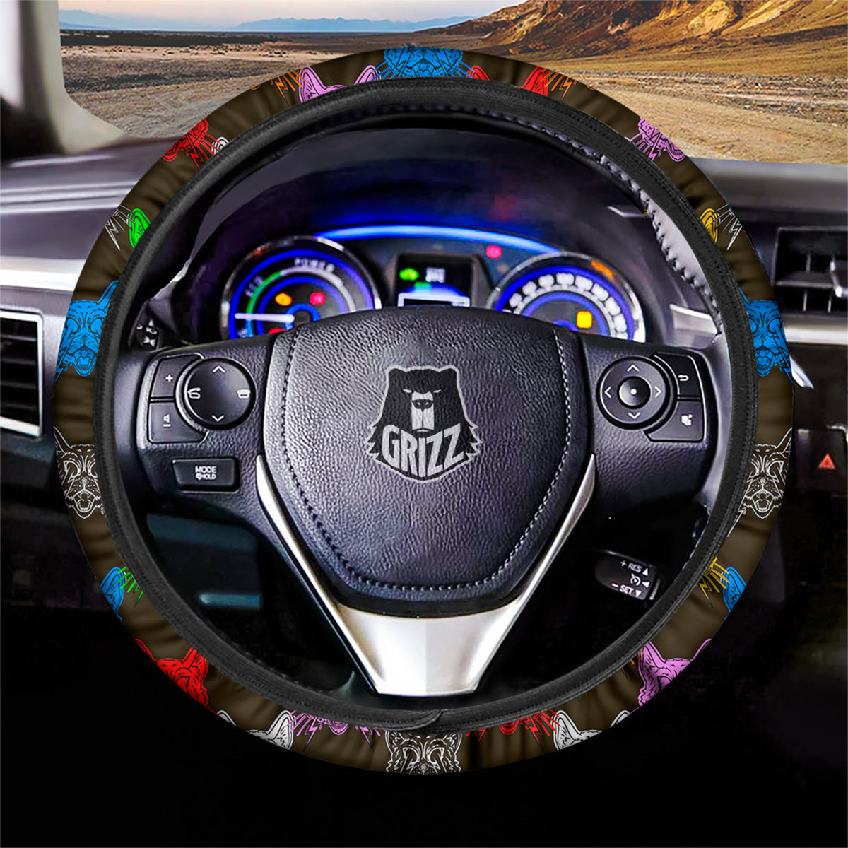 Colorful Crazy Cat Print Pattern Car Steering Wheel Cover-grizzshop