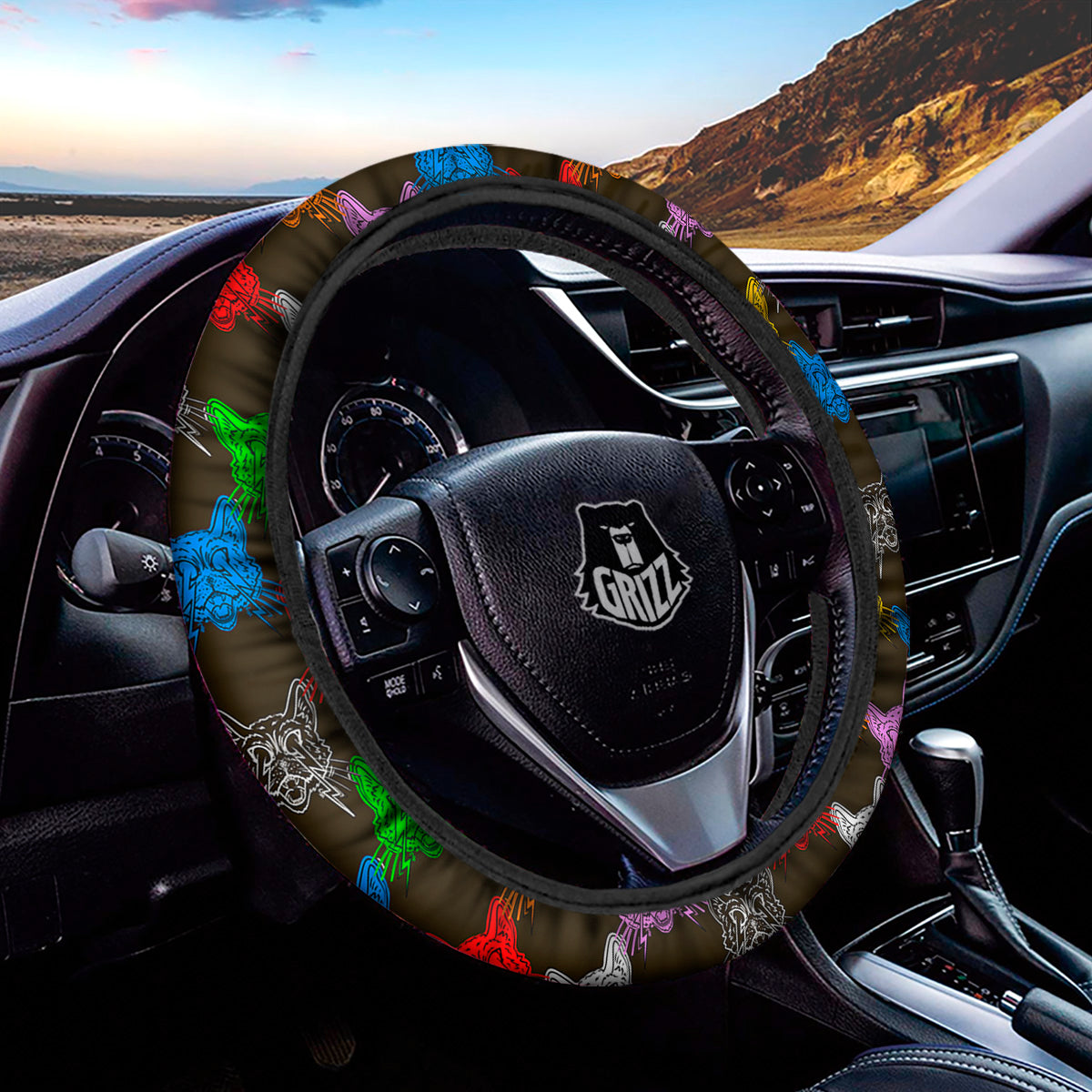 Colorful Crazy Cat Print Pattern Car Steering Wheel Cover-grizzshop