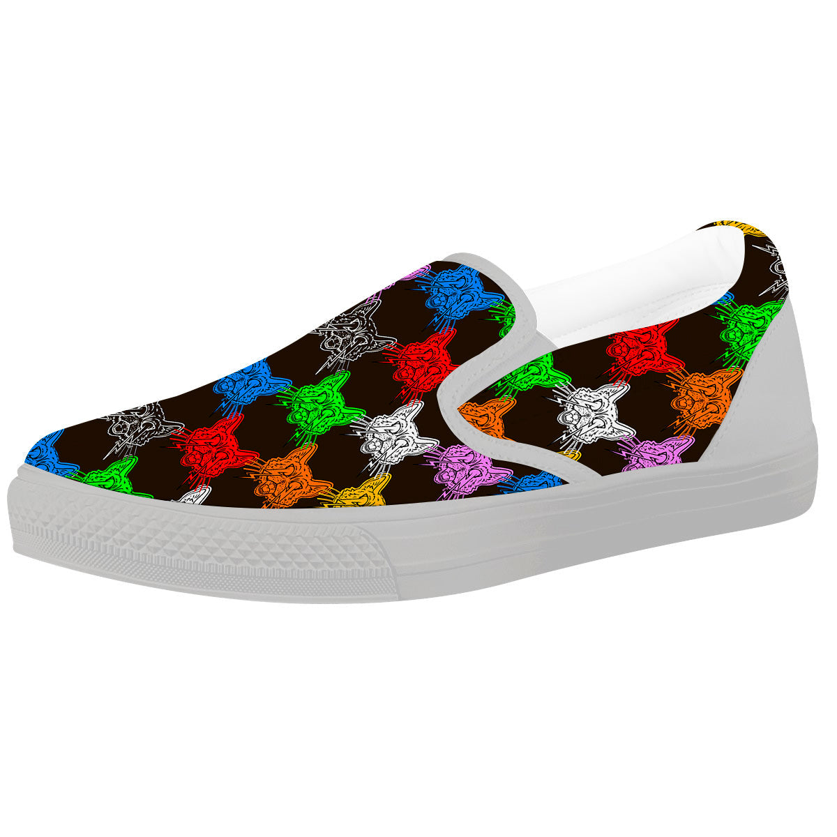 Colorful Crazy Cat Print Pattern White Slip On Shoes-grizzshop