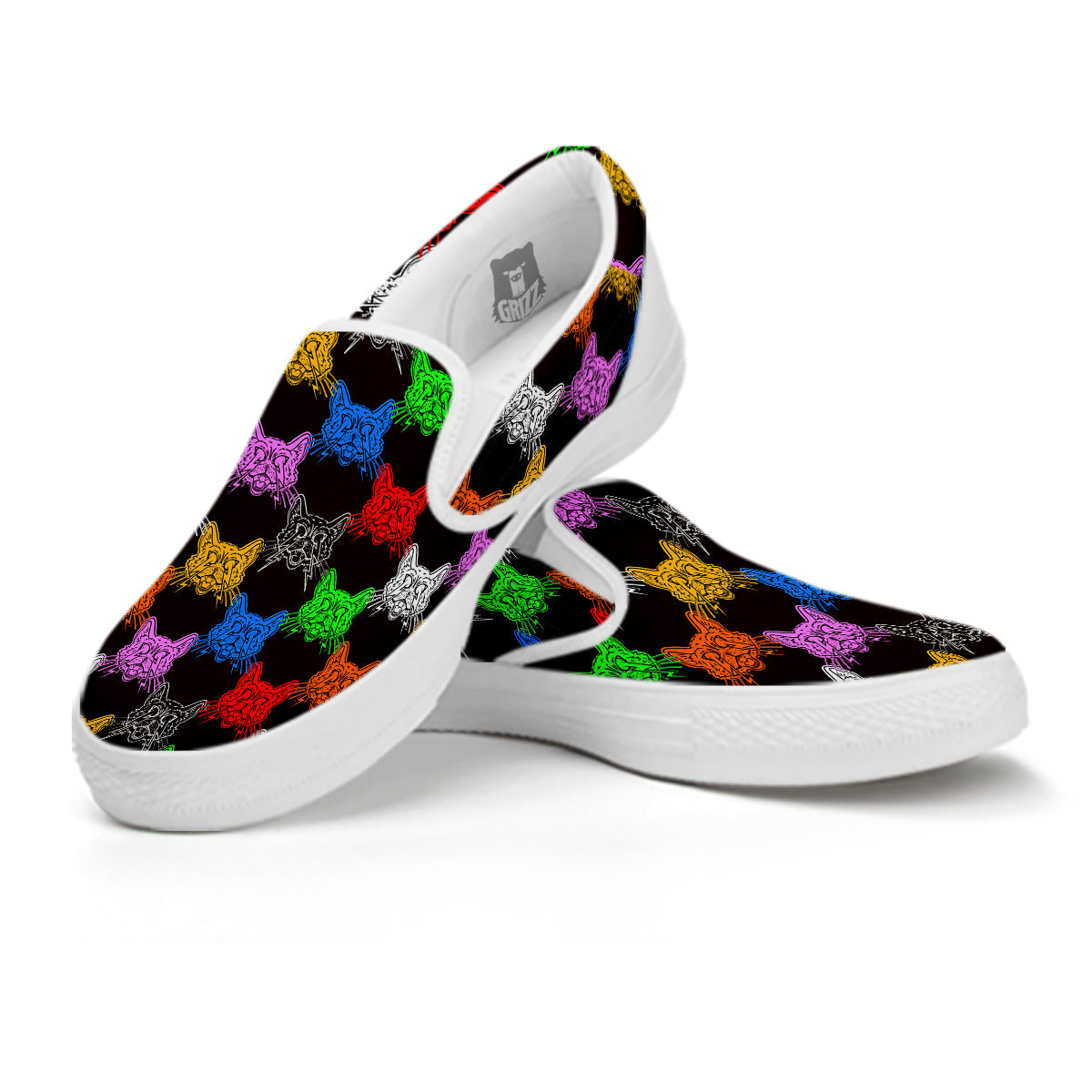 Colorful Crazy Cat Print Pattern White Slip On Shoes-grizzshop