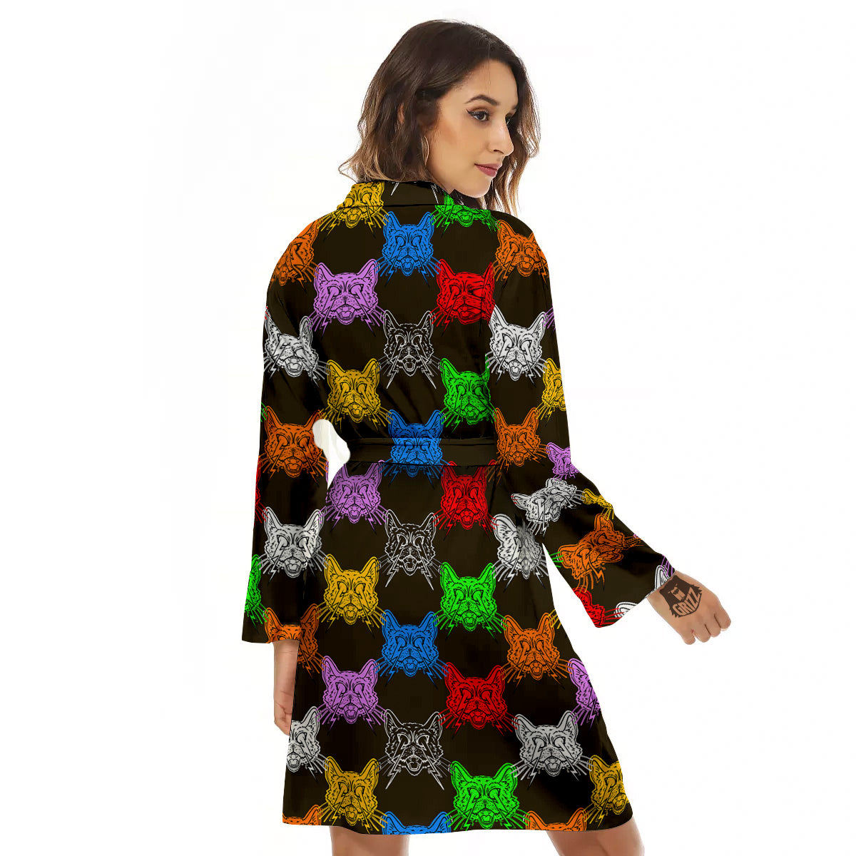 Colorful Crazy Cat Print Pattern Women's Robe-grizzshop