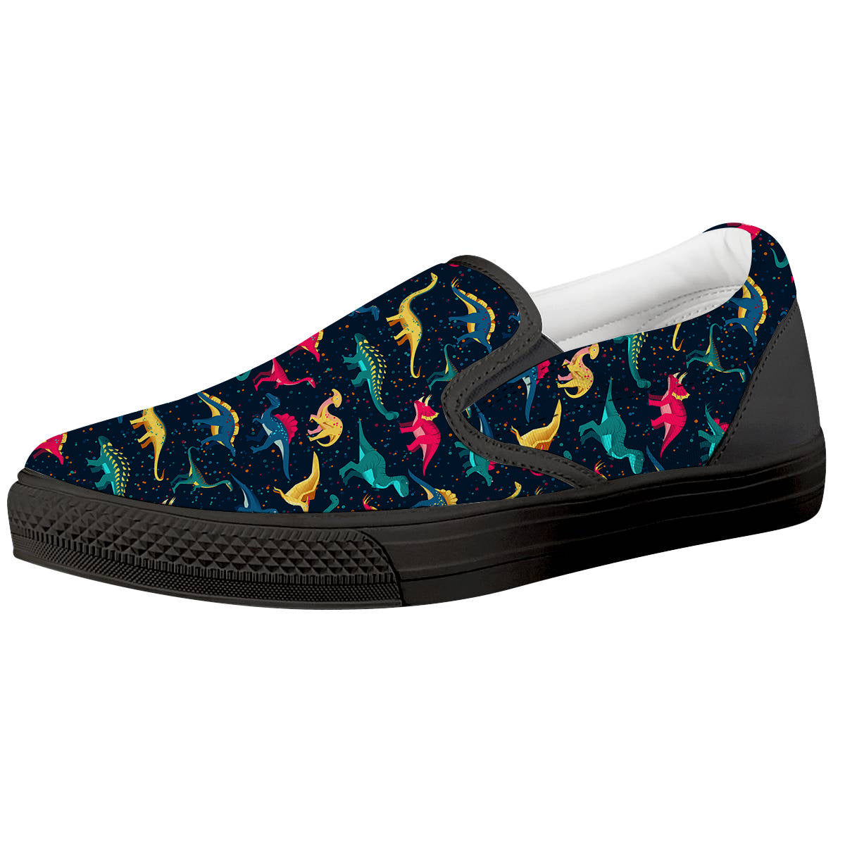 Colorful Cute Dinosaurs Print Pattern Black Slip On Shoes-grizzshop