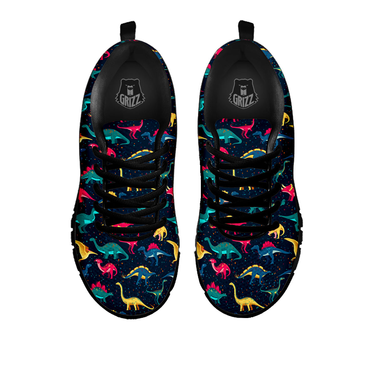 Colorful Cute Dinosaurs Print Pattern Black Sneaker-grizzshop