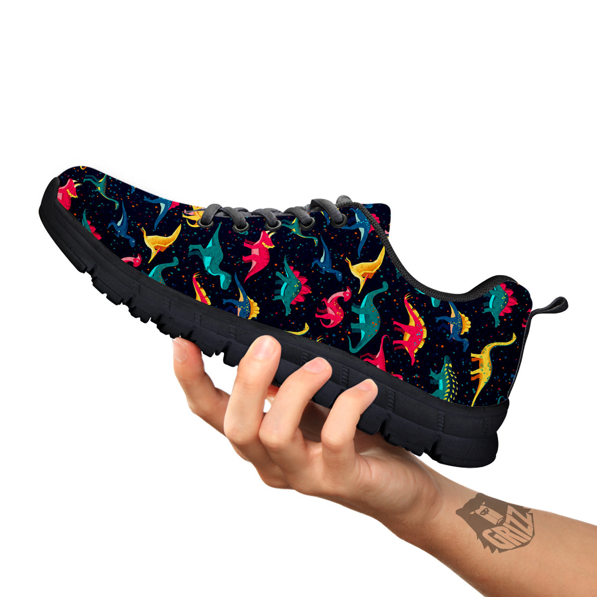 Colorful Cute Dinosaurs Print Pattern Black Sneaker-grizzshop