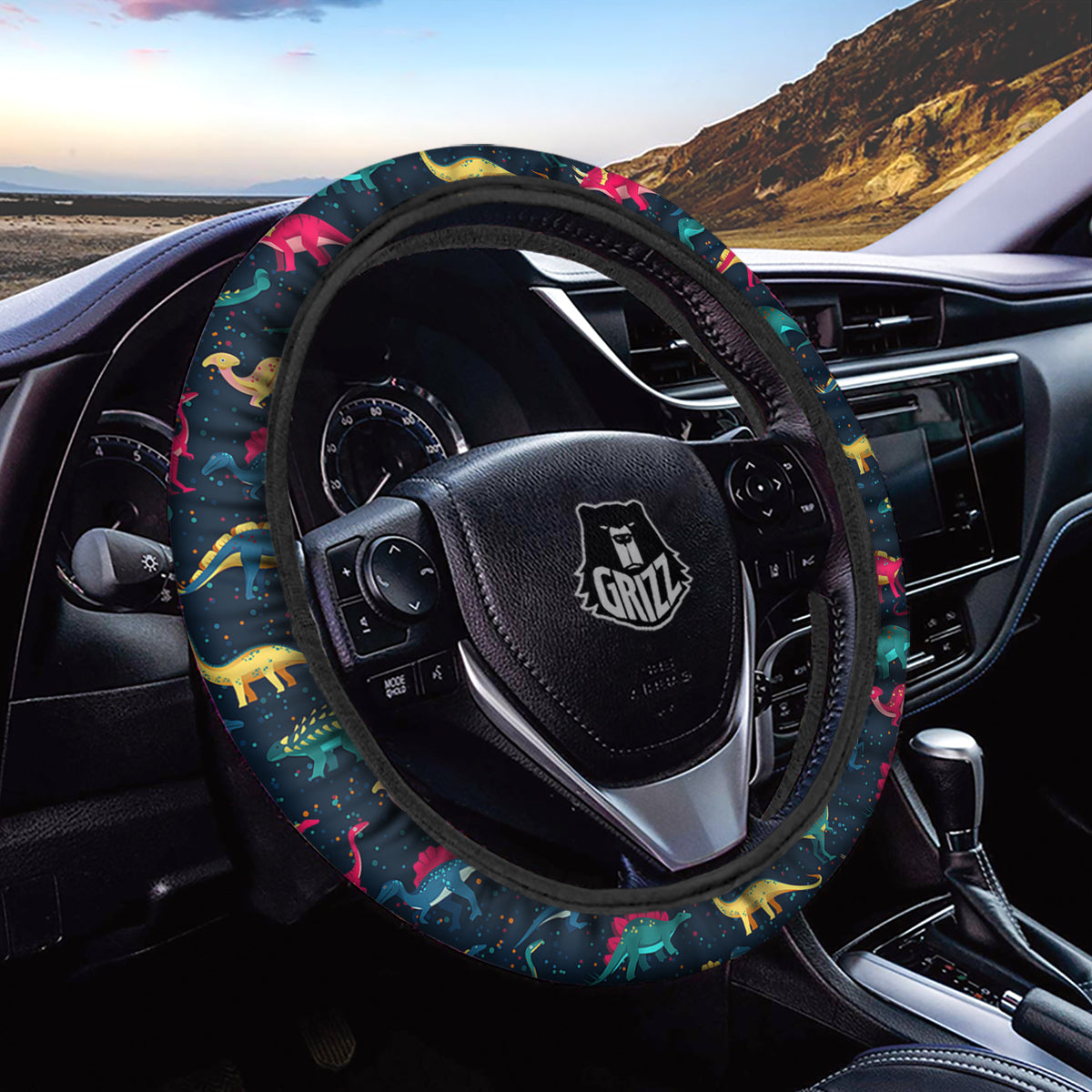 Colorful Cute Dinosaurs Print Pattern Car Steering Wheel Cover-grizzshop