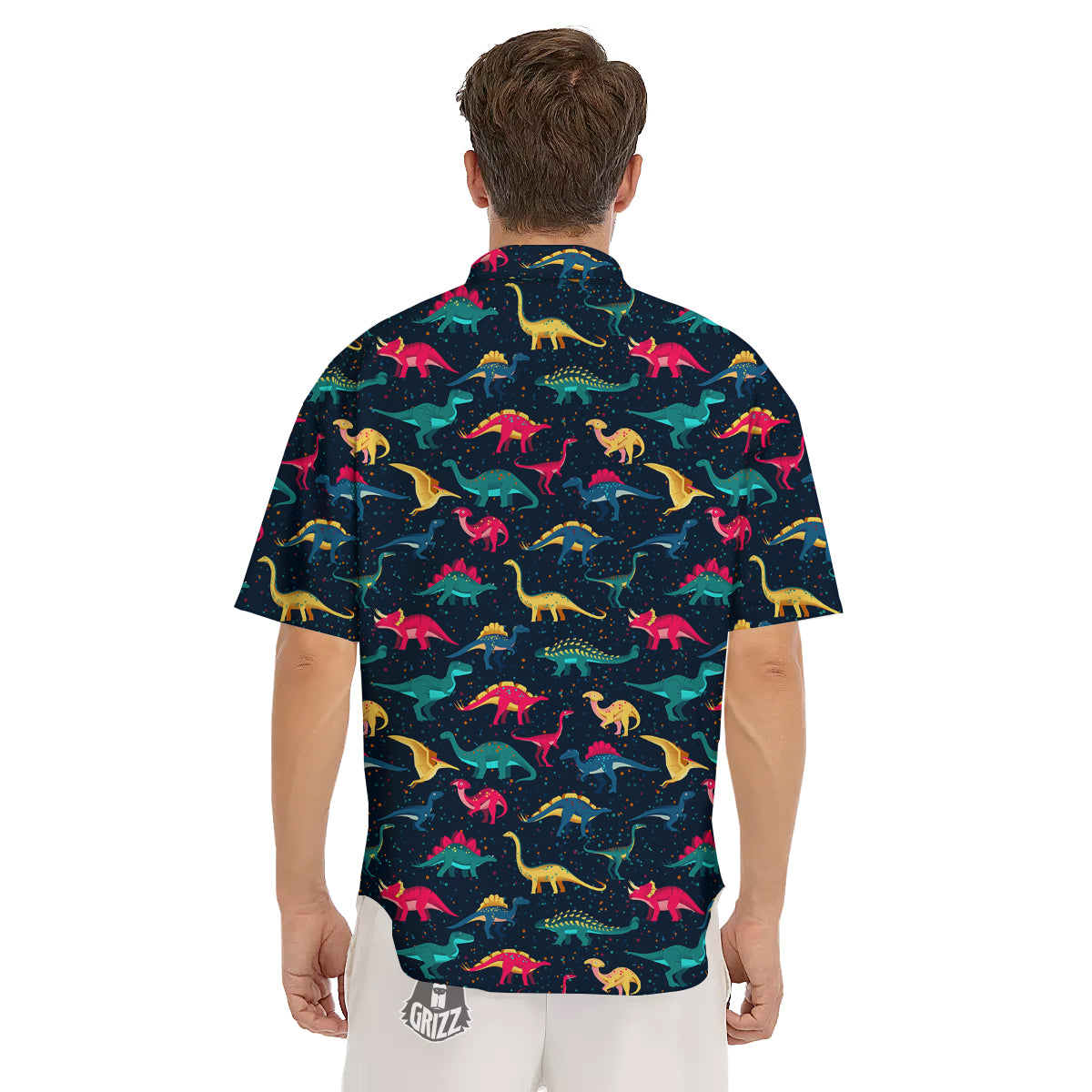 Colorful Cute Dinosaurs Print Pattern Men's Short Sleeve Shirts-grizzshop