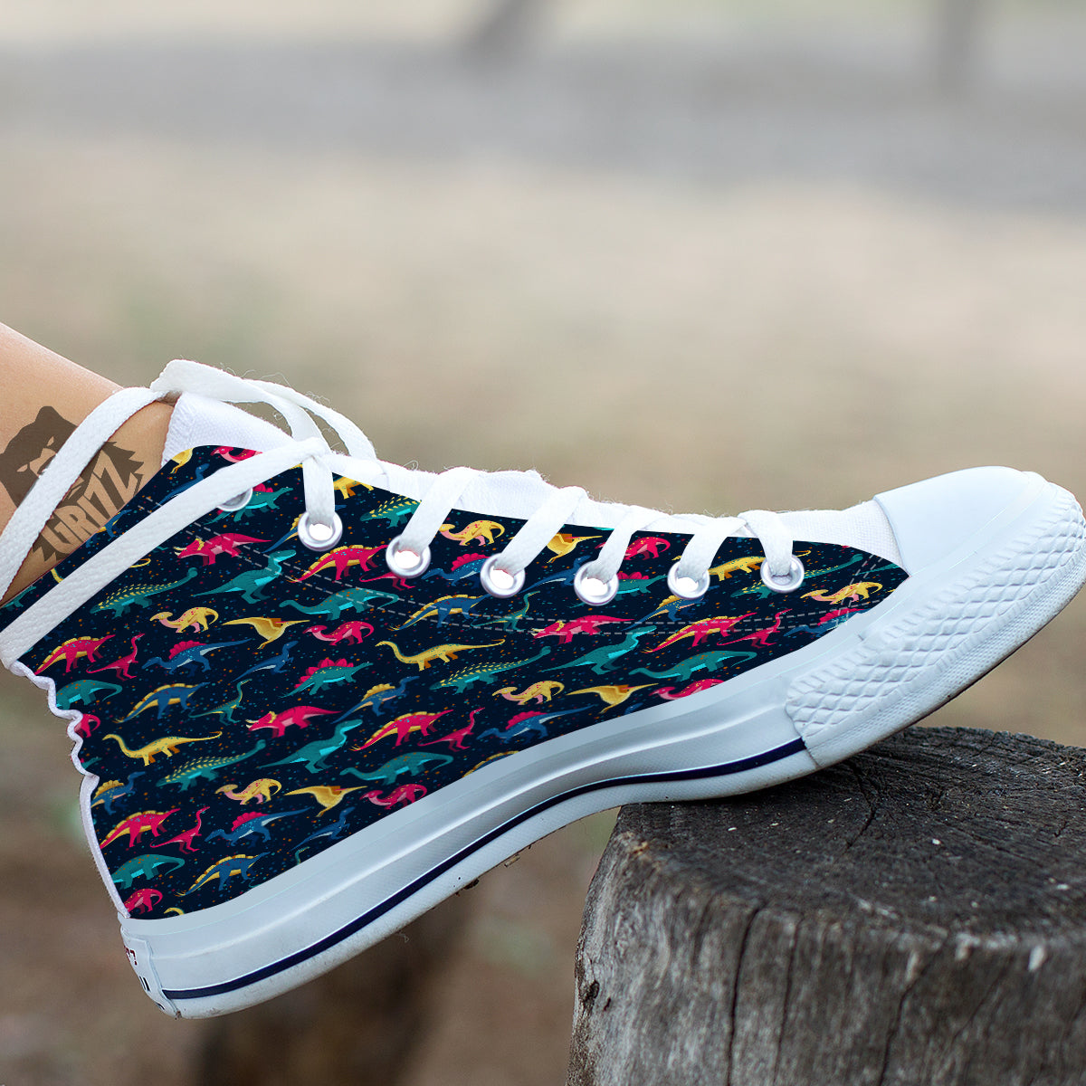 Colorful Cute Dinosaurs Print Pattern White High Top Shoes-grizzshop