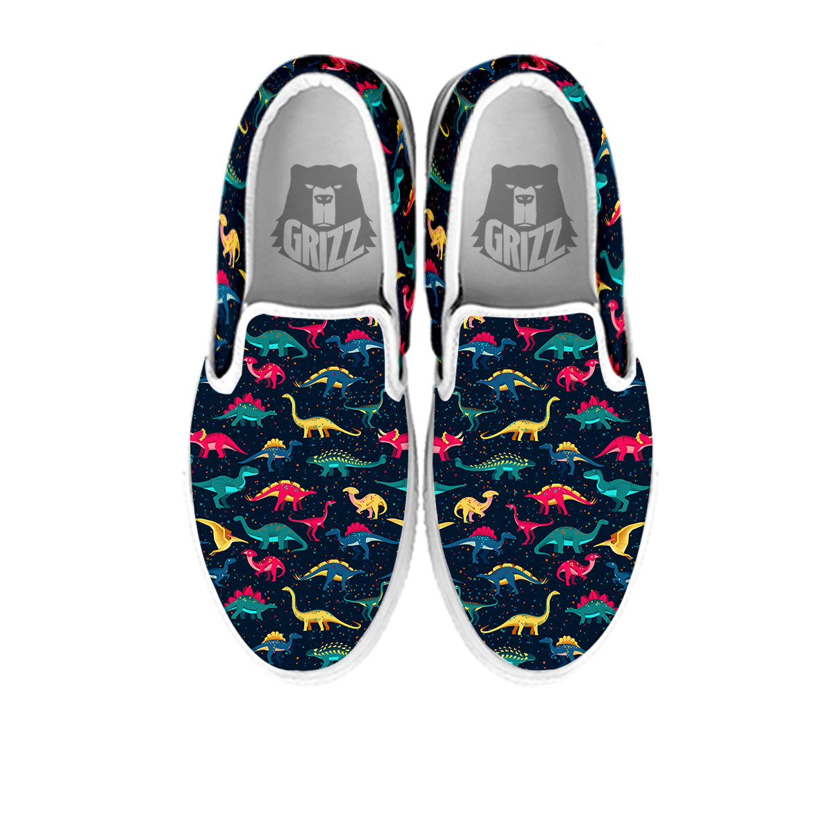 Colorful Cute Dinosaurs Print Pattern White Slip On Shoes-grizzshop