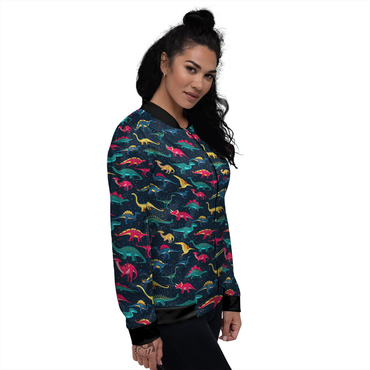 Colorful Cute Dinosaurs Print Pattern Women's Bomber Jacket-grizzshop