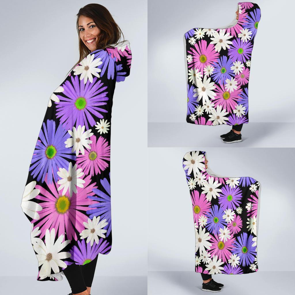 Colorful Daisy Pattern Print Hooded Blanket-grizzshop