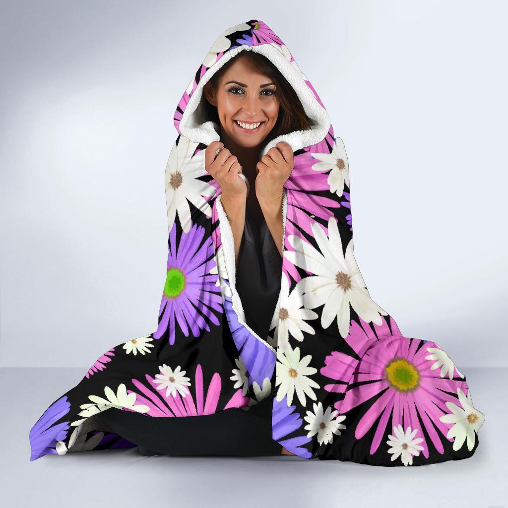 Colorful Daisy Pattern Print Hooded Blanket-grizzshop