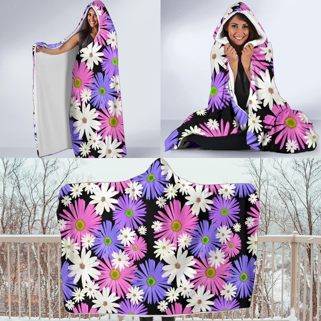 Colorful Daisy Pattern Print Hooded Blanket-grizzshop
