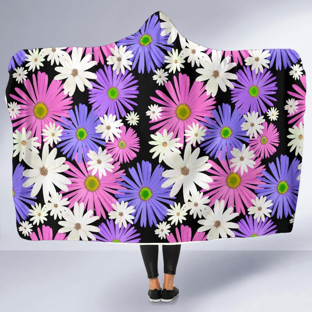 Colorful Daisy Pattern Print Hooded Blanket-grizzshop