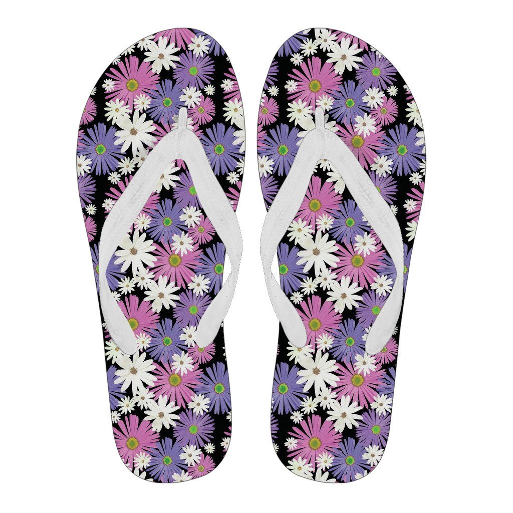 Colorful Daisy Pattern Print Men & Women Flip Flops-grizzshop