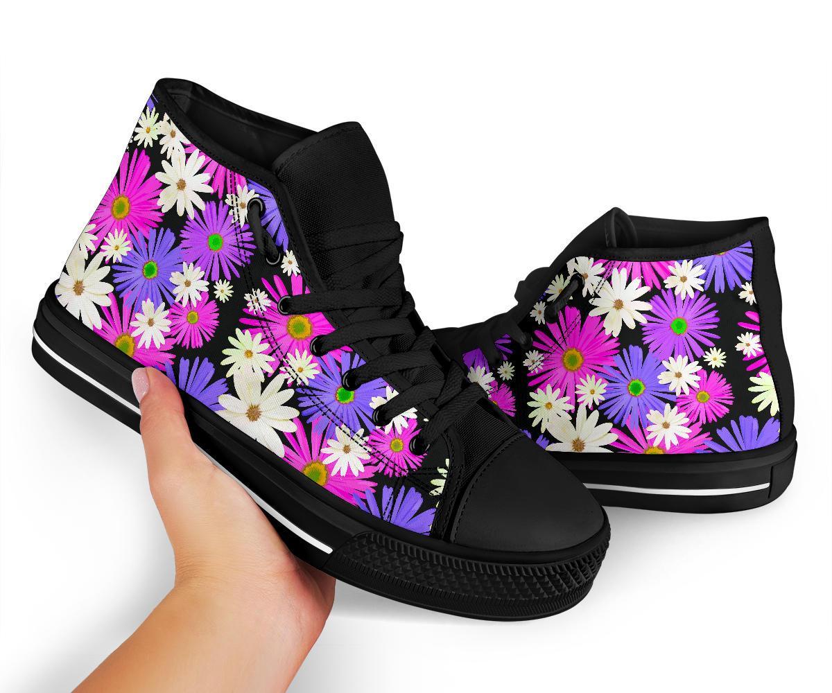 Colorful Daisy Pattern Print Men Women's High Top Shoes-grizzshop