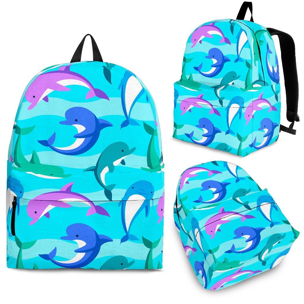 Colorful Dolphin Pattern Print Backpack-grizzshop