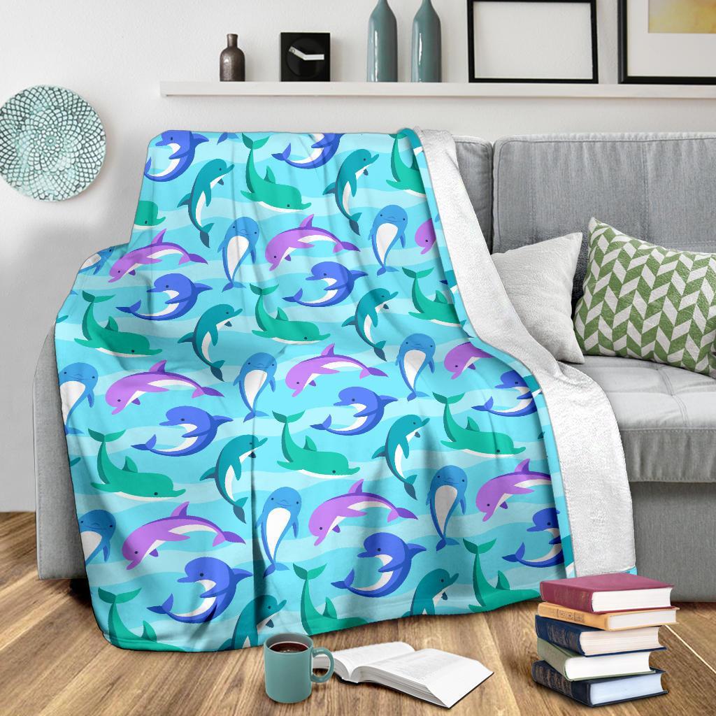 Colorful Dolphin Pattern Print Blanket-grizzshop