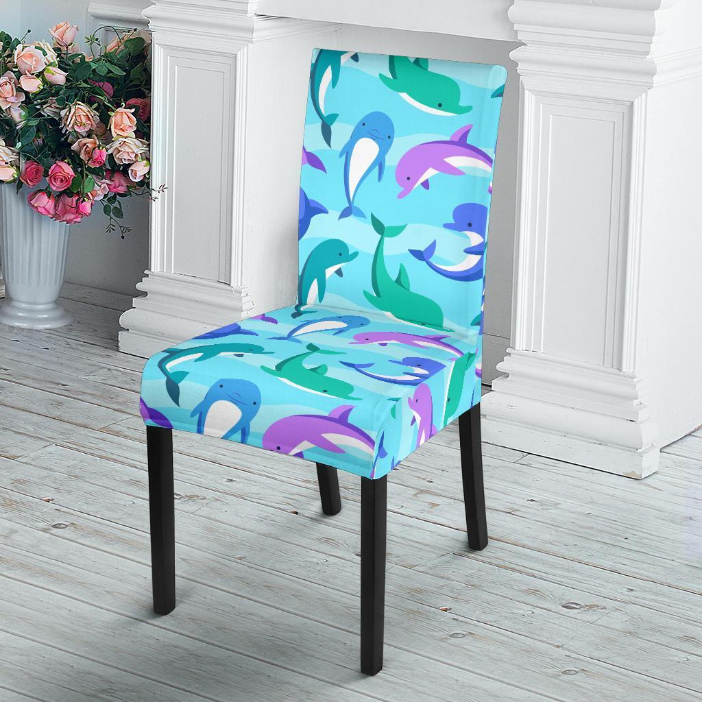 Colorful Dolphin Pattern Print Chair Cover-grizzshop