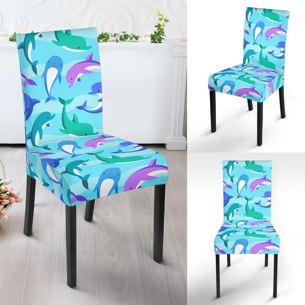 Colorful Dolphin Pattern Print Chair Cover-grizzshop