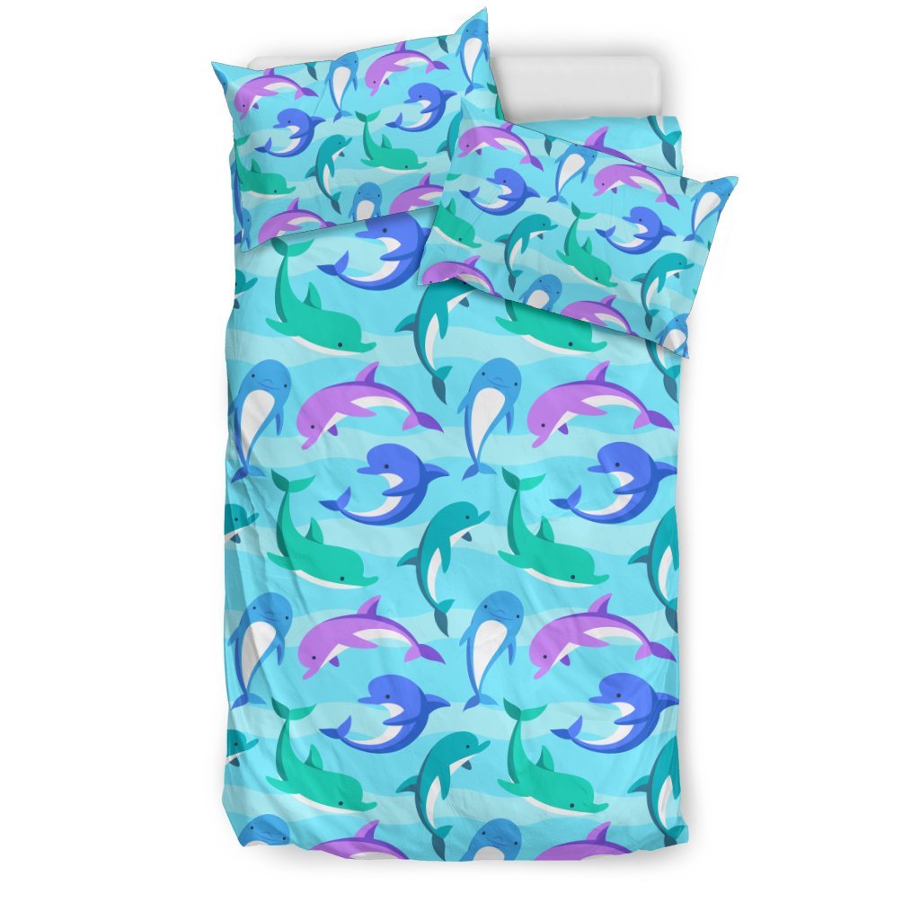 Colorful Dolphin Pattern Print Duvet Cover Bedding Set-grizzshop