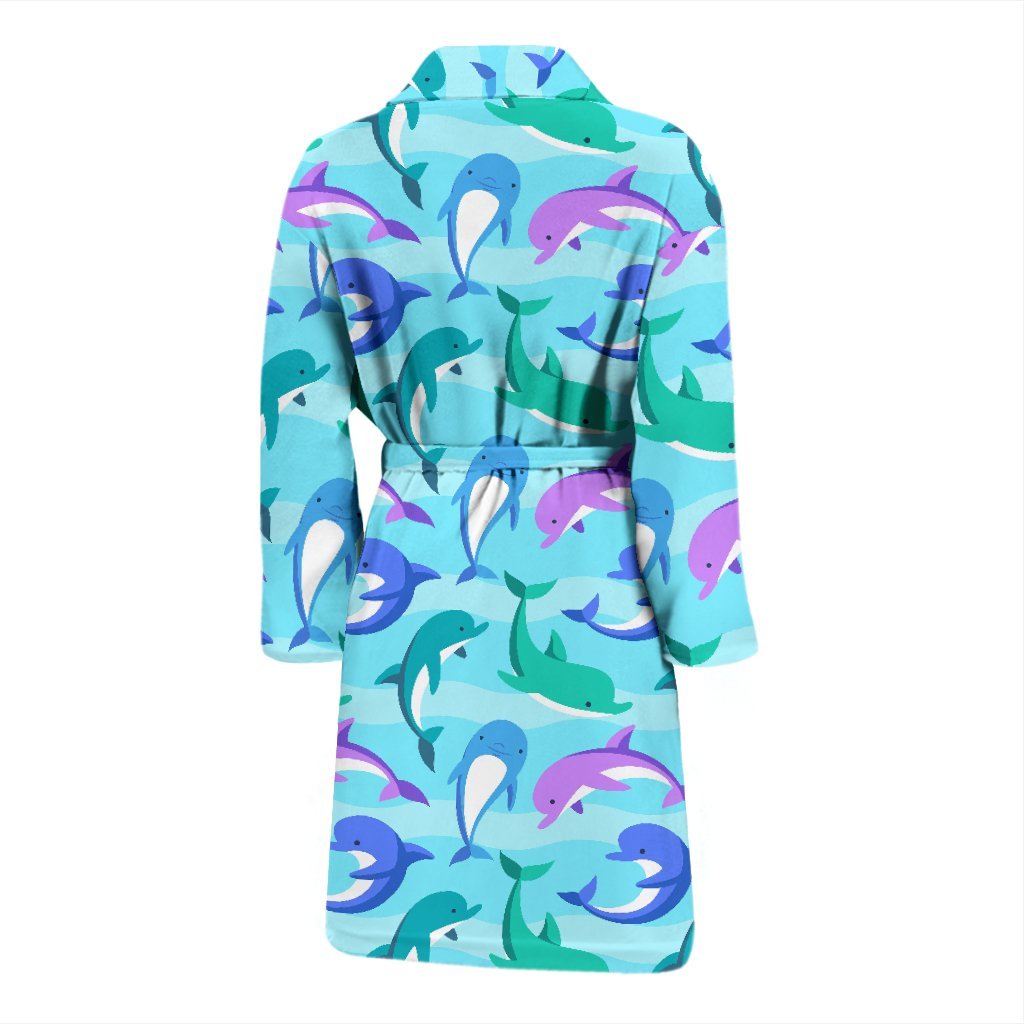 Colorful Dolphin Pattern Print Men Long Robe-grizzshop