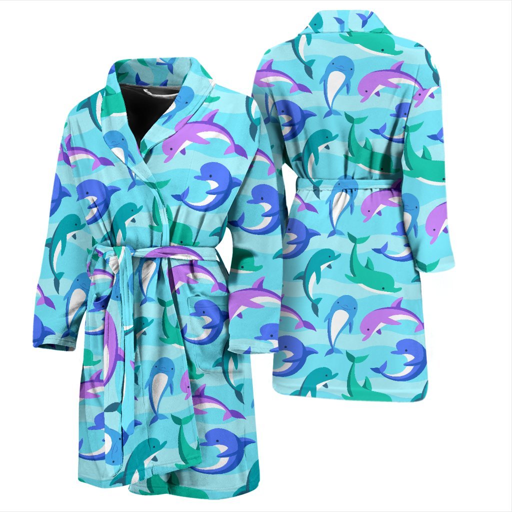 Colorful Dolphin Pattern Print Men Long Robe-grizzshop