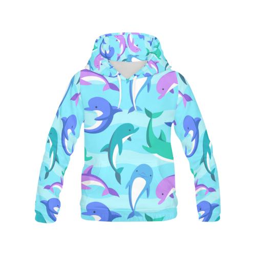 Colorful Dolphin Pattern Print Men Pullover Hoodie-grizzshop