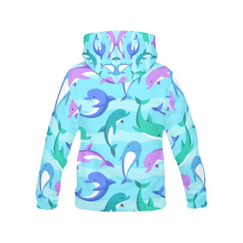 Colorful Dolphin Pattern Print Men Pullover Hoodie-grizzshop