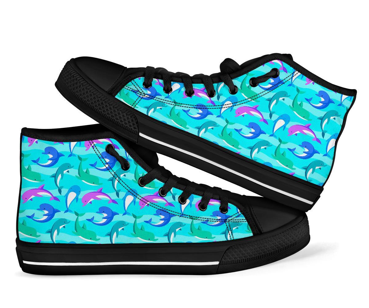 Colorful Dolphin Pattern Print Men Women's High Top Shoes-grizzshop