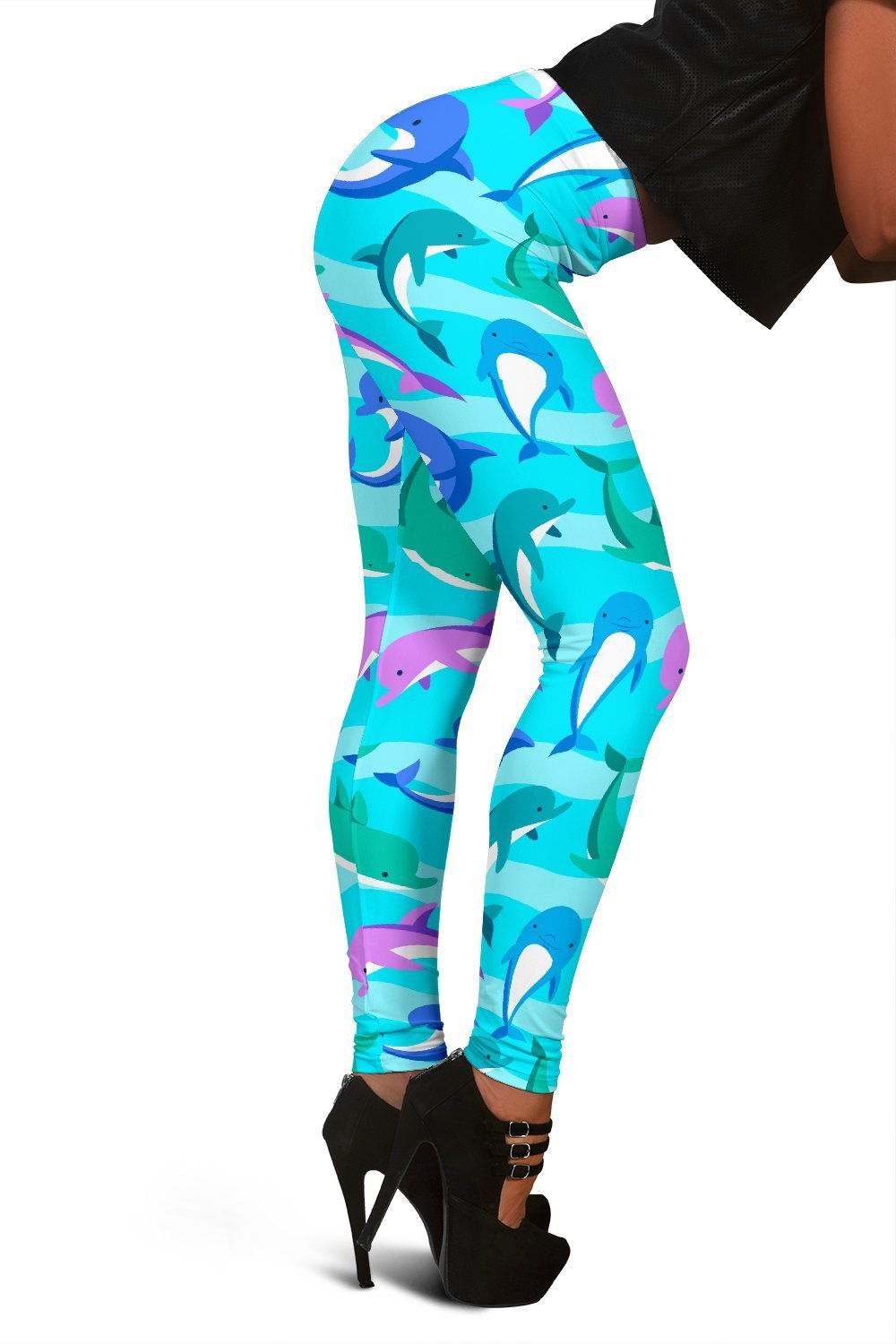 Colorful Dolphin Pattern Print Women Leggings-grizzshop