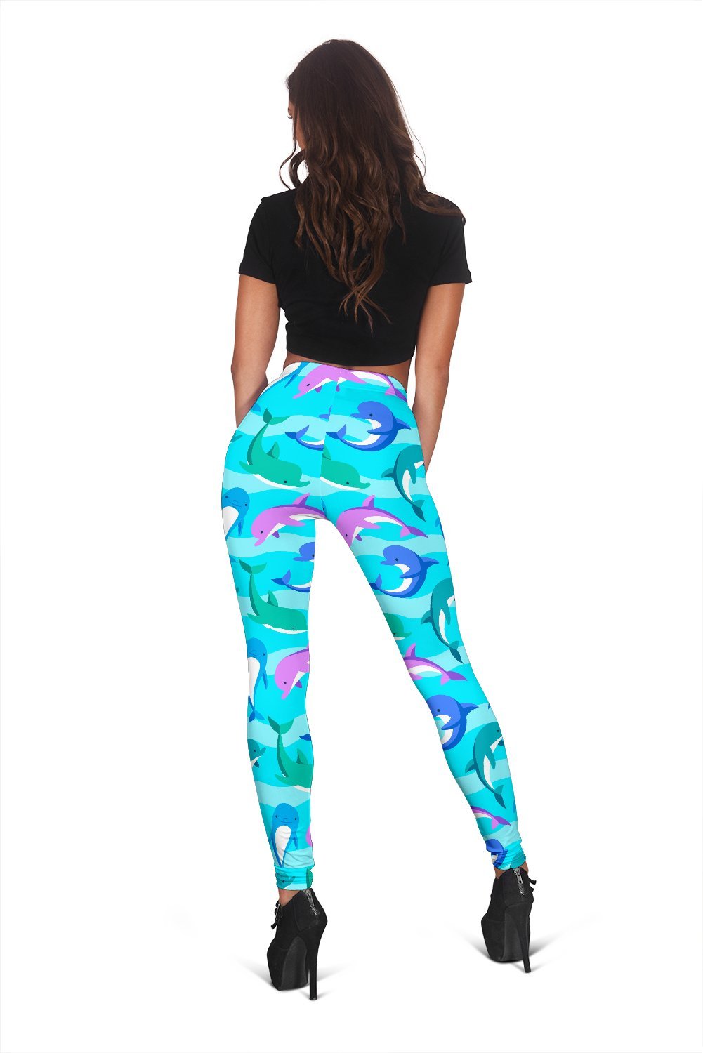 Colorful Dolphin Pattern Print Women Leggings-grizzshop