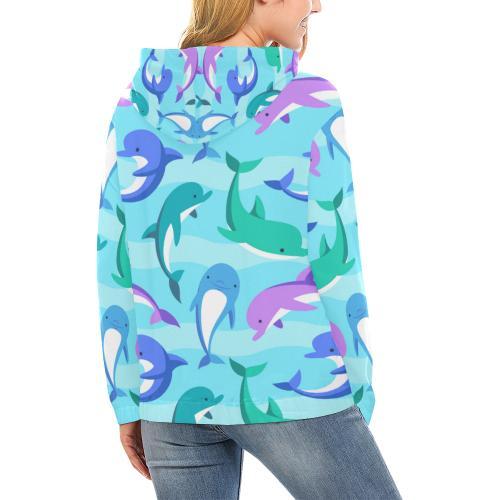 Colorful Dolphin Pattern Print Women Pullover Hoodie-grizzshop