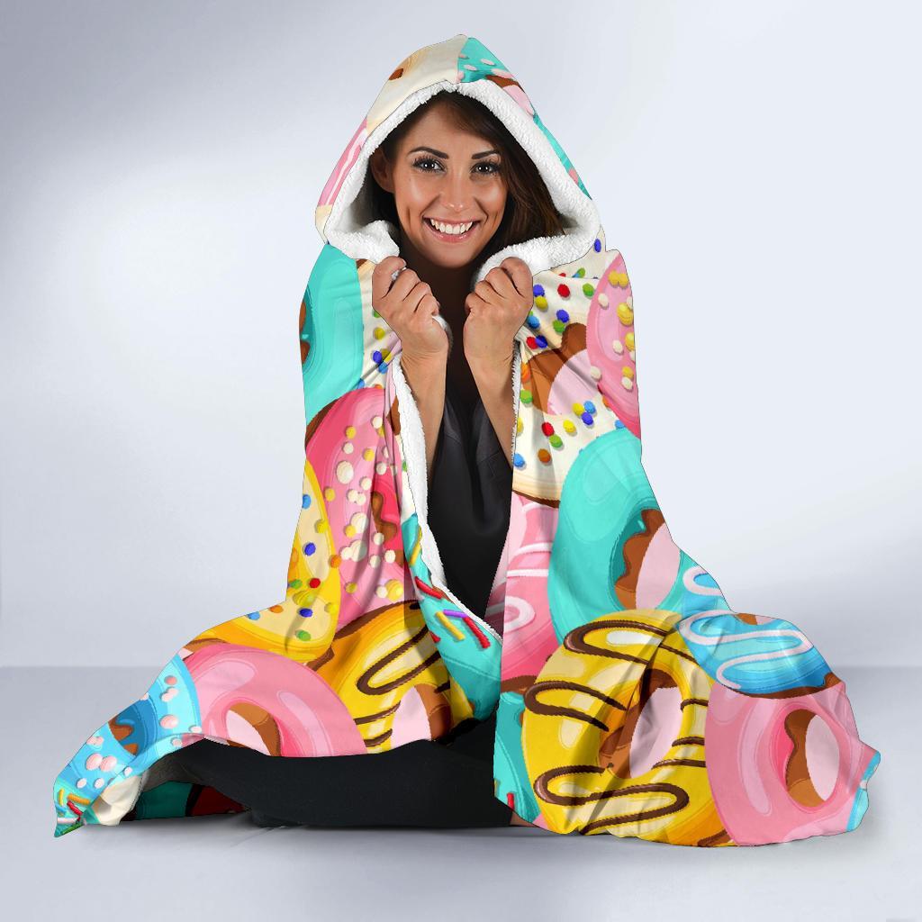 Colorful Donut Pattern Print Hooded Blanket-grizzshop