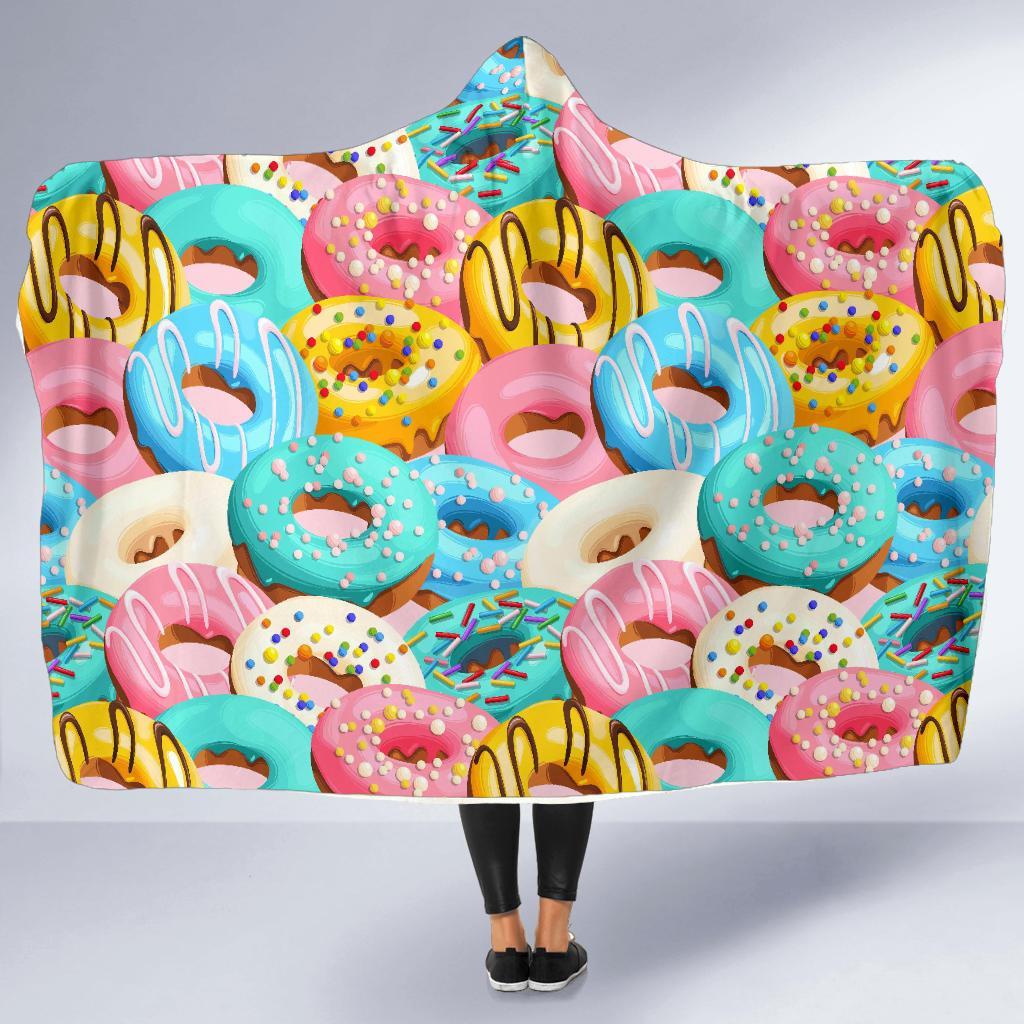 Colorful Donut Pattern Print Hooded Blanket-grizzshop