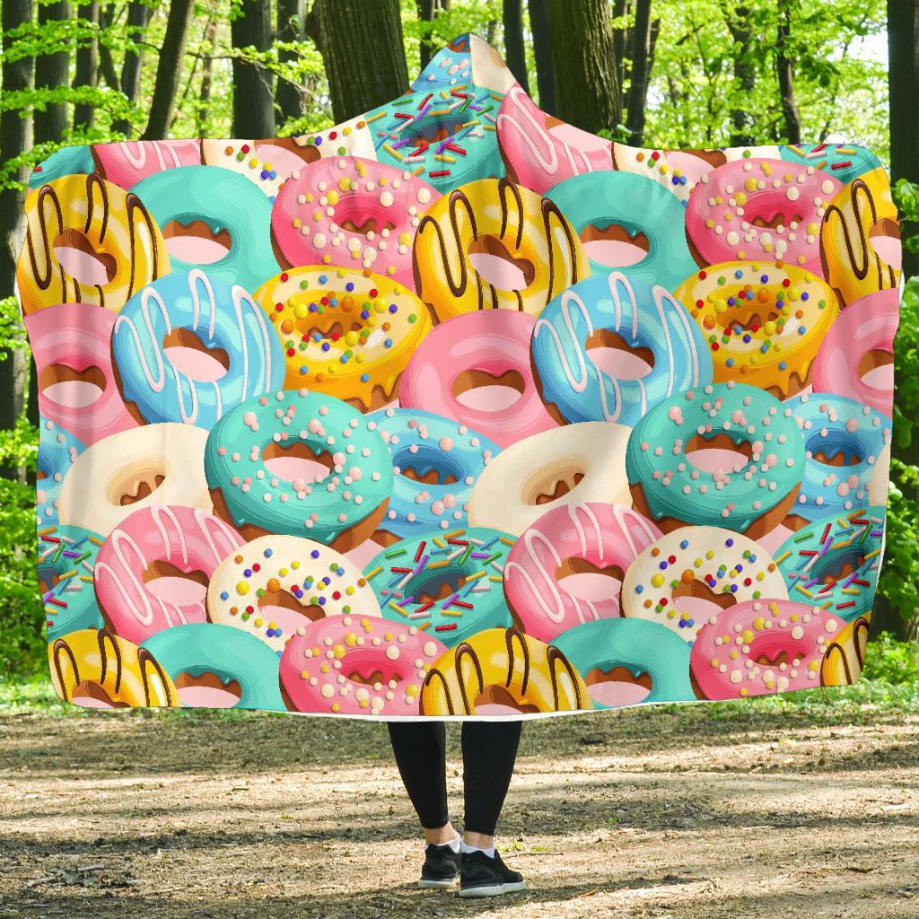 Colorful Donut Pattern Print Hooded Blanket-grizzshop