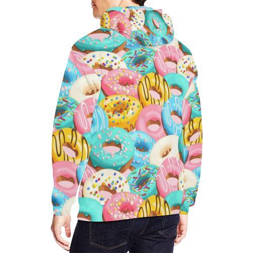 Colorful Donut Pattern Print Men Pullover Hoodie-grizzshop