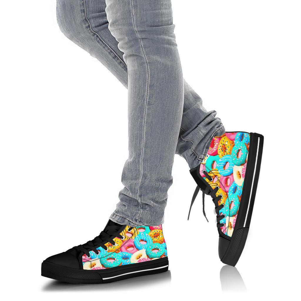 Colorful Donut Pattern Print Men Women's High Top Shoes-grizzshop
