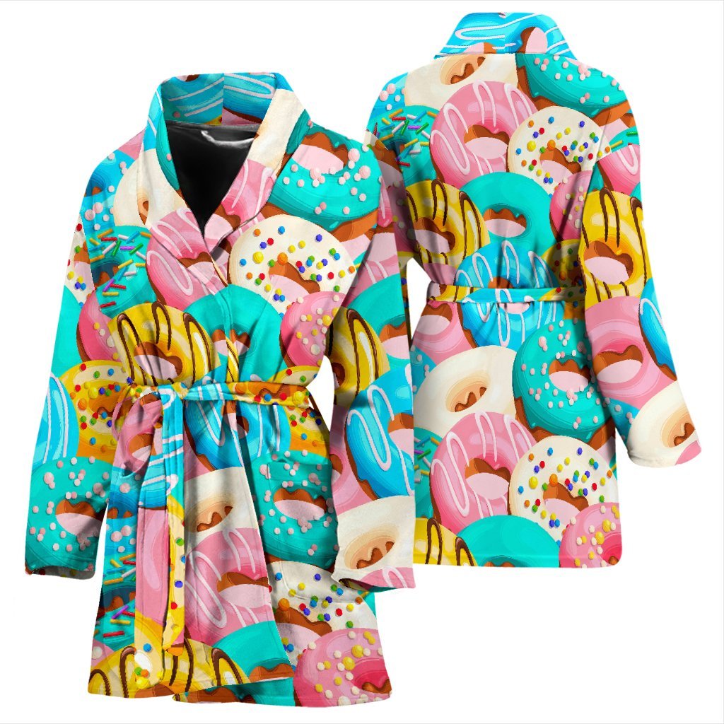 Colorful Donut Pattern Print Women Long Robe-grizzshop